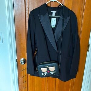 Black Blazer with Cat Face Crossbody Bag